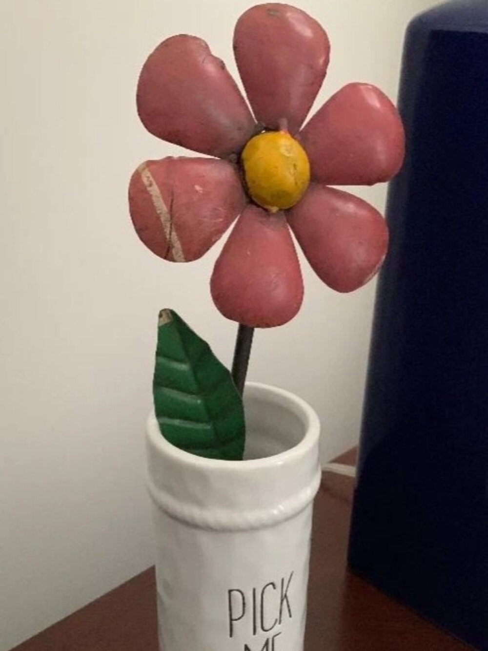 Rae Dunn Style PICK ME Wall Pocket w/metal Pink Flower